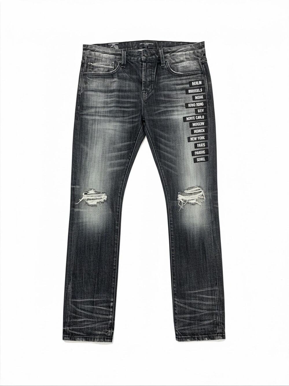 Cult Of Individuality Jeans 34 X34 Greaser Straight Black City Patches Limited